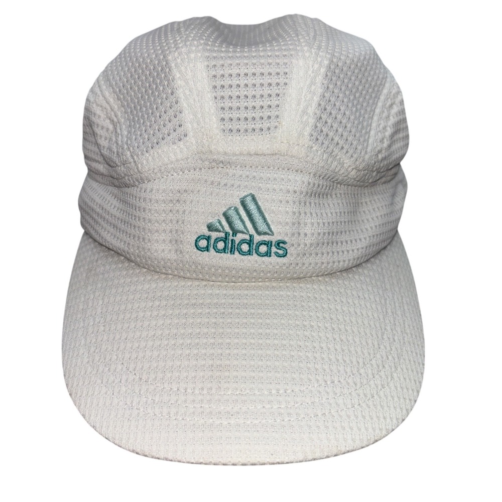 Adidas Hat Cap Strap Back White 5 Panel Logo Lightweight Mesh Running Cycling